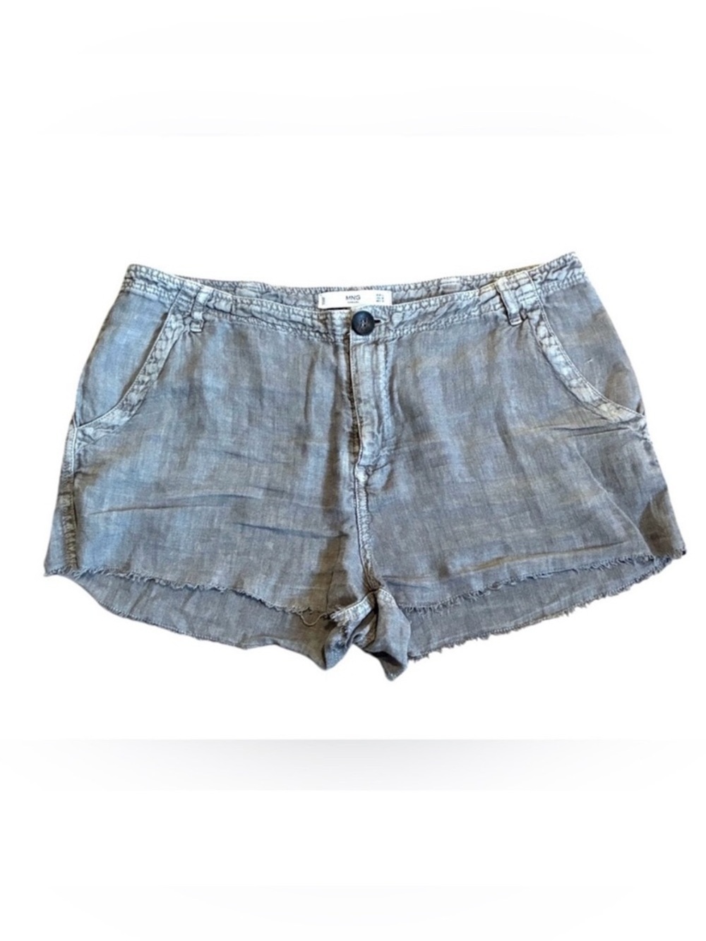 MANGO MNG Women’s Linen Shorts Gray Raw hem Casual Size M Lightweight Neutral